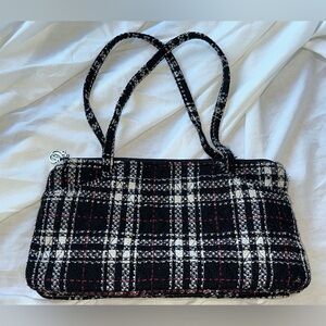 Limited Edition Vera Bradley Black and White Plaid Tweed Shoulder Bag